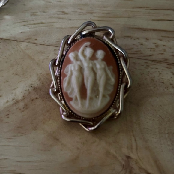 Jewelry - Vintage-Inspired Cameo Brooch with Silver Frame
